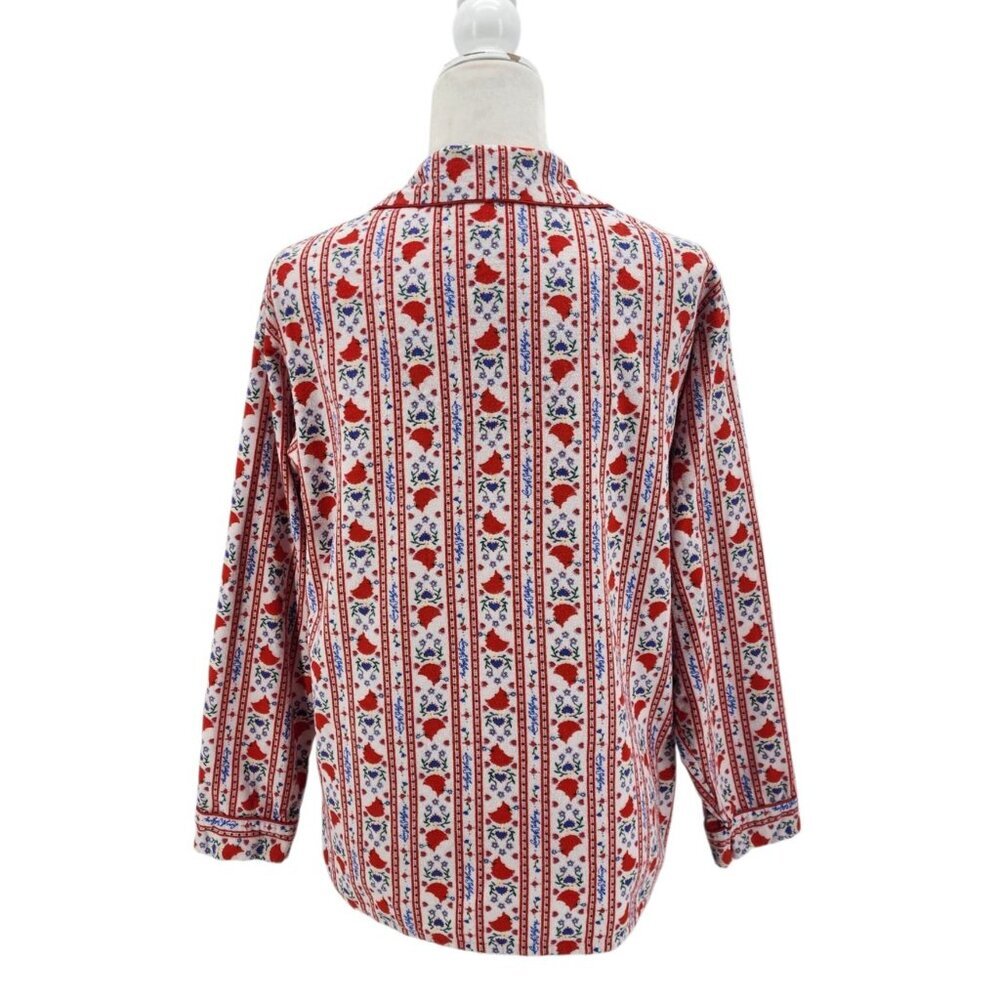Vintage Lang of Salzburg Womens Small Pajama Shirt Top Flannel Floral Cardinal - Picture 4 of 8